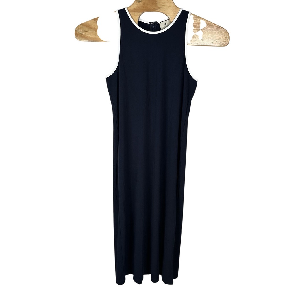 Tuckernuck Tori Racerback Navy Blue Midi Dress Size Large White Trim Sleeveless